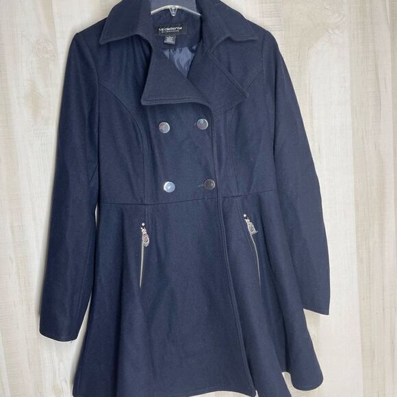 Liz Claiborne navy wool‎ double breasted coat, size large - Picture 6 of 15